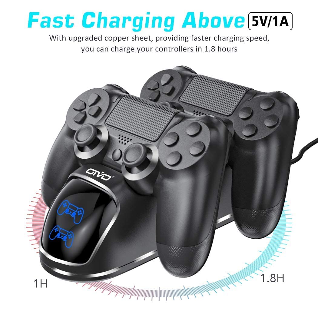 Chargeur de manette pour PS4, PS4/PS4 Slim/PS4 PRO, station de chargement  rapide à deux ports USB et indicateur intelligent